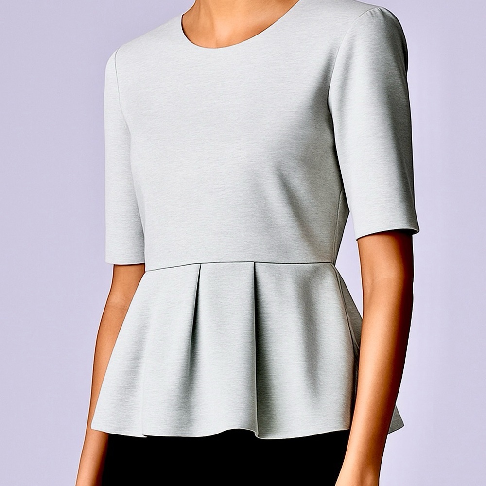 NWT XL Petite Simply Vera Wang Gray Elbow Sleeve Peplum Top Extra Large